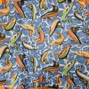 Vintage Fish Print Fabric 100% Cotton By Joan Messmore Cranston Print Works Co.
